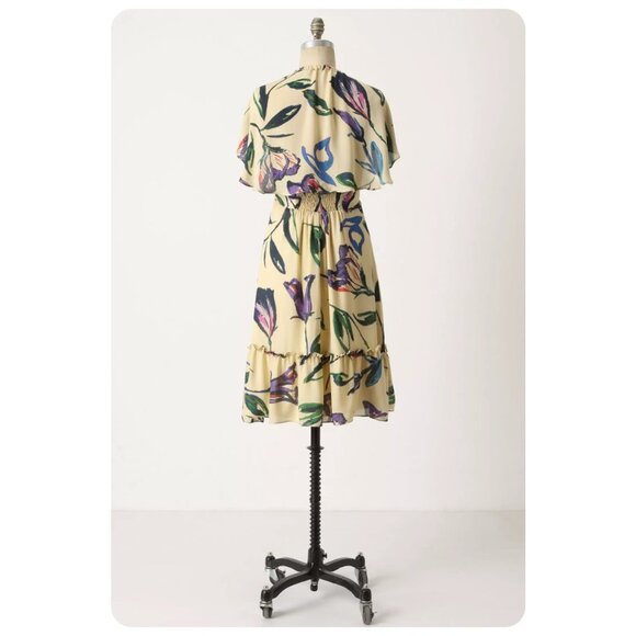 Anthropologie Corey Lynn Calter Larkspur Capelet Silk Floral Dress sz 4 - Picture 2 of 9